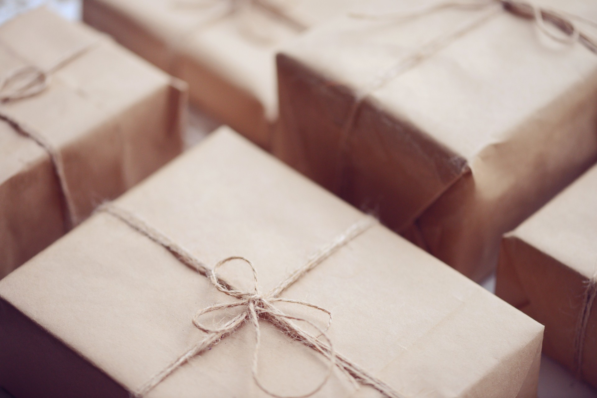 gift boxes wrapped in brown paper